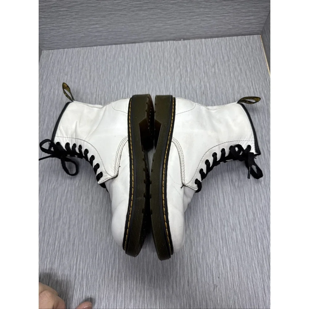 Dr. Martens White Leather Ankle‎ Combat Boots Lace Up Zip Youth 4 Grunge Punk